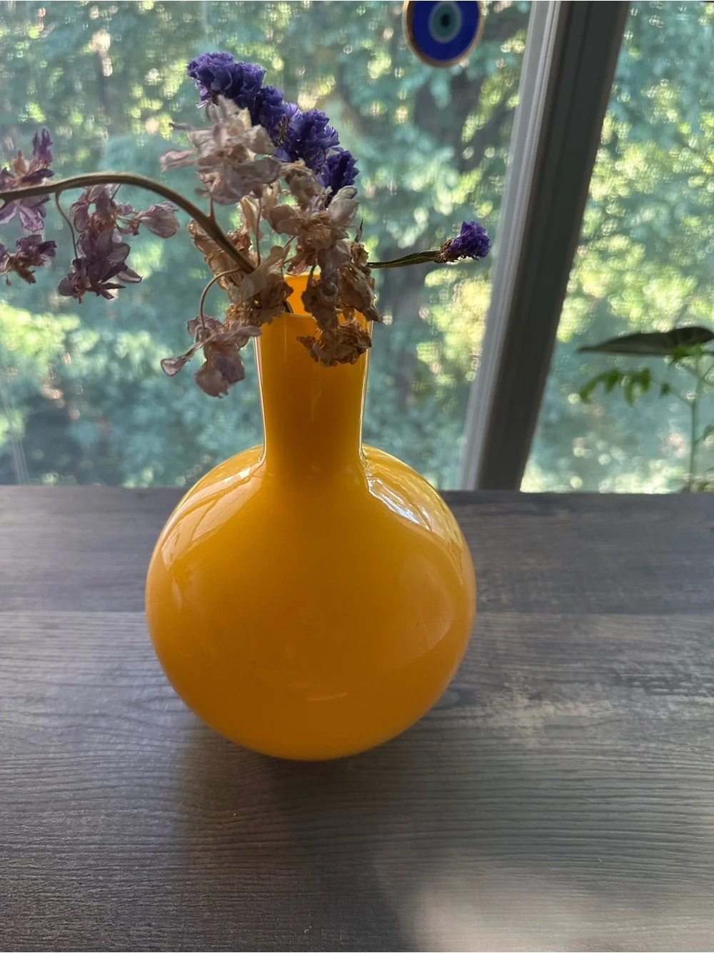 Crate&Barrel Bright Yellow Bulb Glass Vase